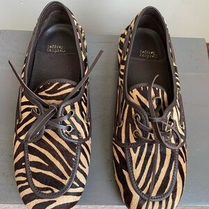 Jeffrey Campbell Black and Tan Zebra Loafers